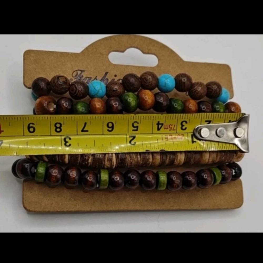 New Bohemian Beaded Bracelet Set - Turquoise, Brown, Green - Picture 3 of 3